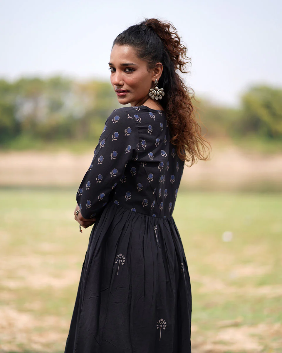 Midnight Garden Blockprinted Cotton Kurta Set-WWB - Image 7