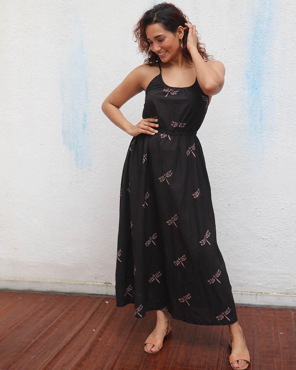Midnight Mai Tai Block Printed Cotton Dress - Mono - Image 2