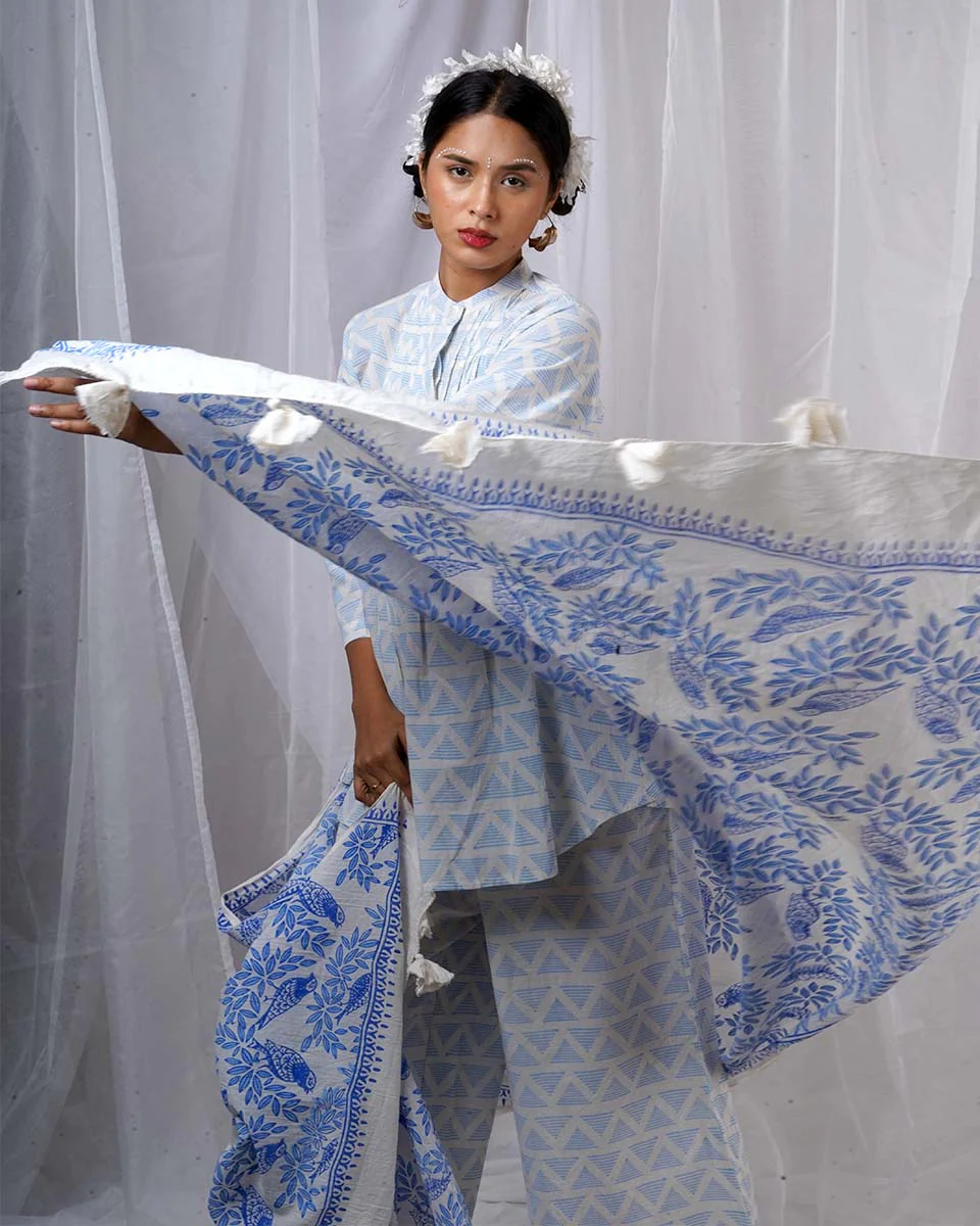 Milu Blue Hand Block Printed Dupatta-BAD - Image 7