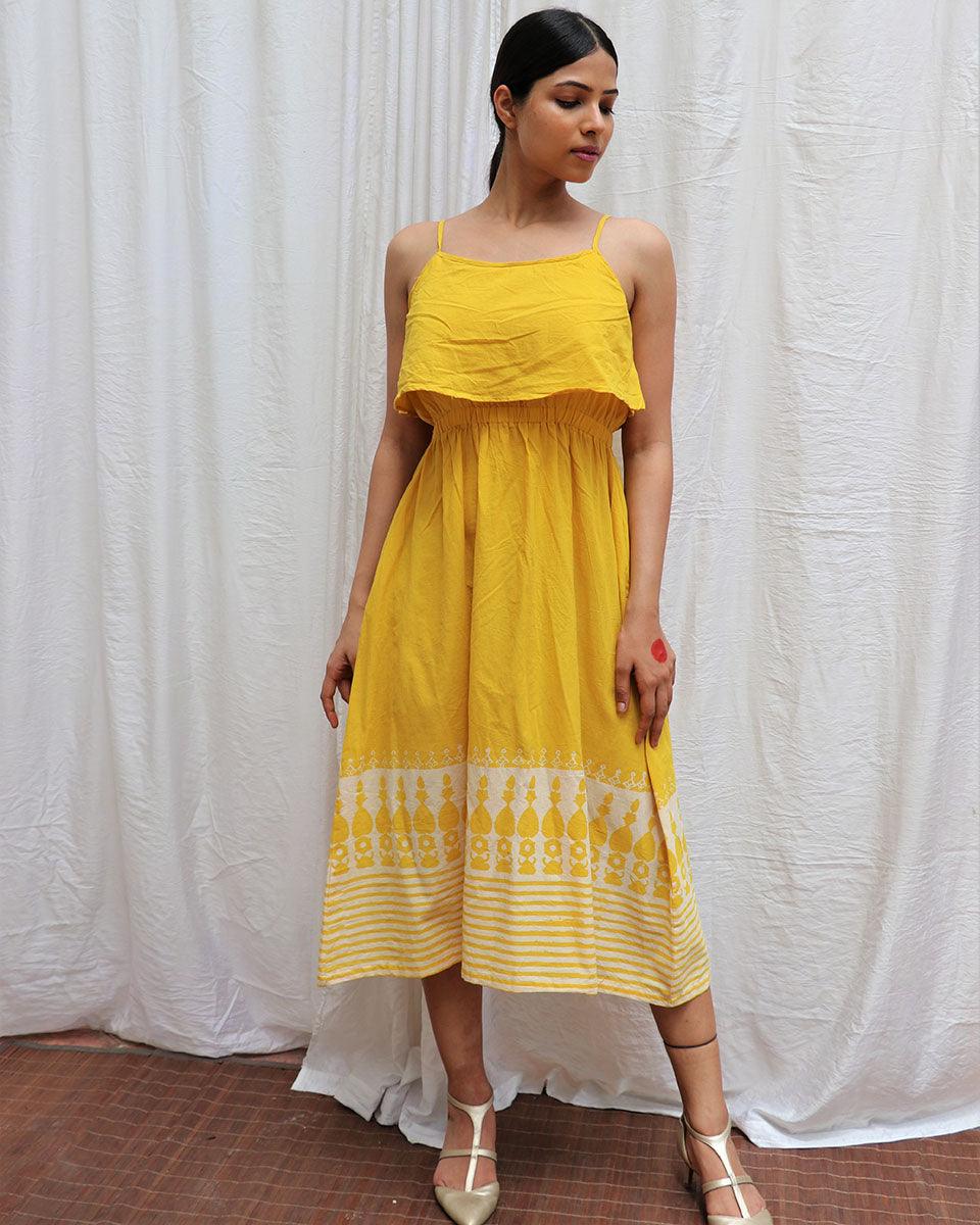 Mimosa Yellow Handblockprinted Cotton Dress-Sor - Image 4