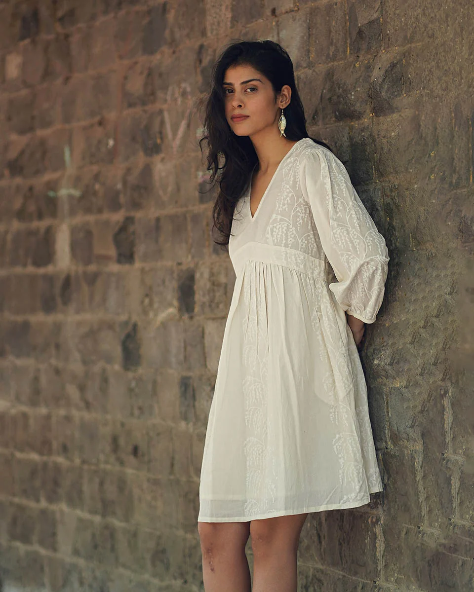 Mist on Marble Ivory Block Printed Dress - SFD - Image 4