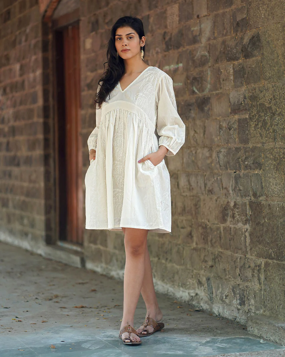 Mist on Marble Ivory Block Printed Dress - SFD - Image 9