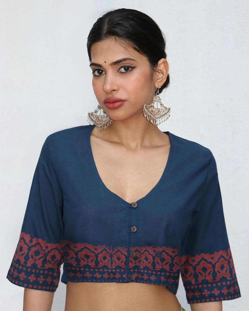 Moana Blockprinted Croptop Cotton Blouse - NOMAD - Image 2
