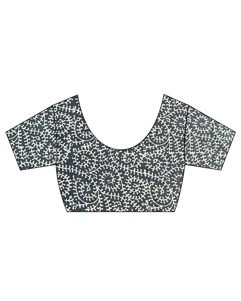 Moon Smoke Grey Block Printed Saree - BMS - Image 11