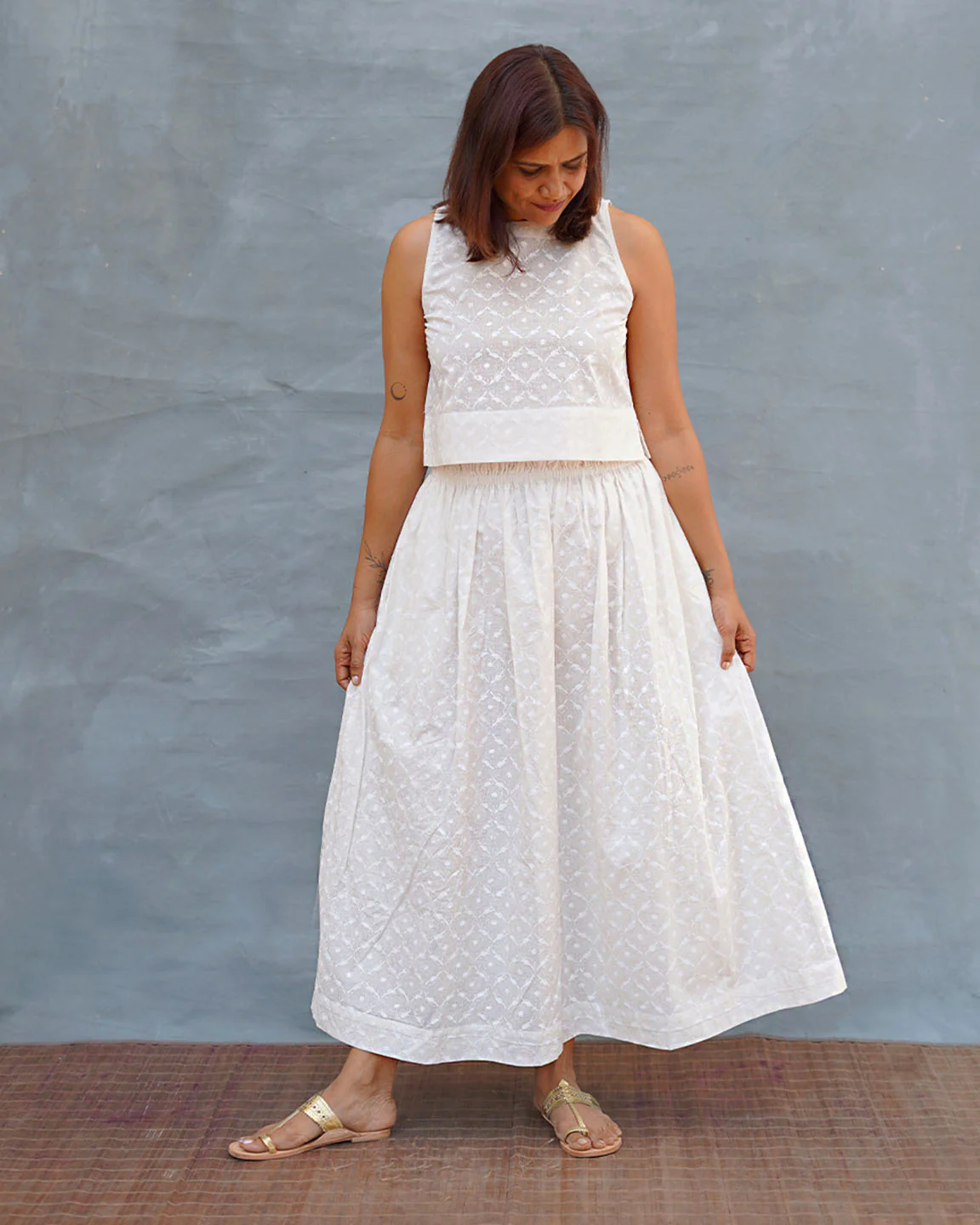Moonflower White Handblock Print Cotton Top - Safed - Image 10