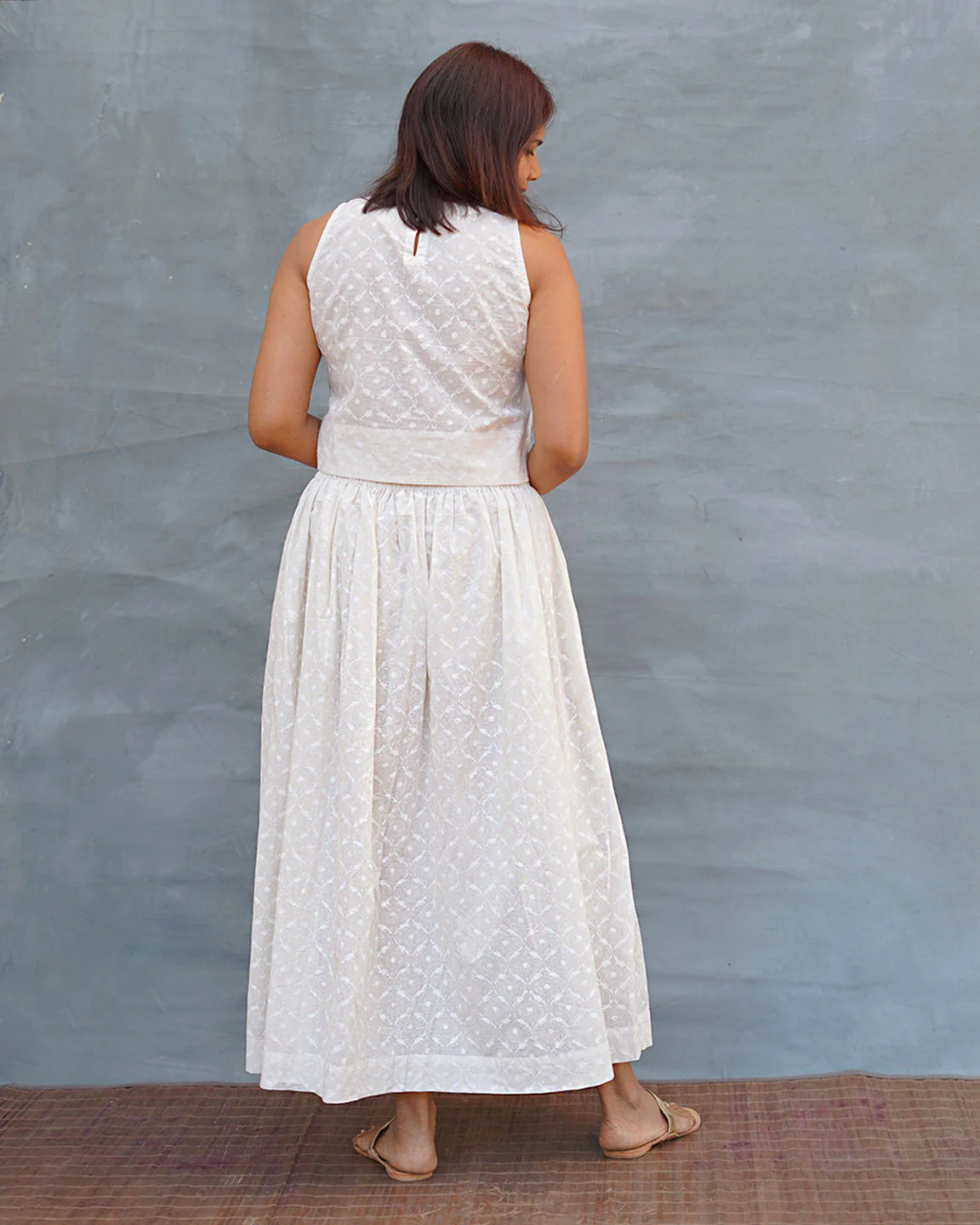 Moonflower White Handblock Print Cotton Top - Safed - Image 3