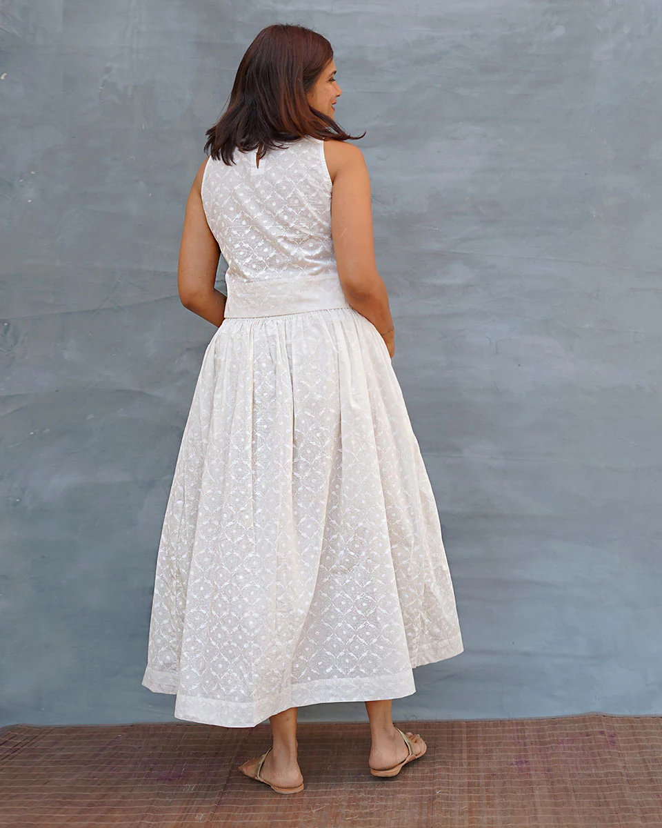 Moonflower White Handblock Print Cotton Top - Safed - Image 6