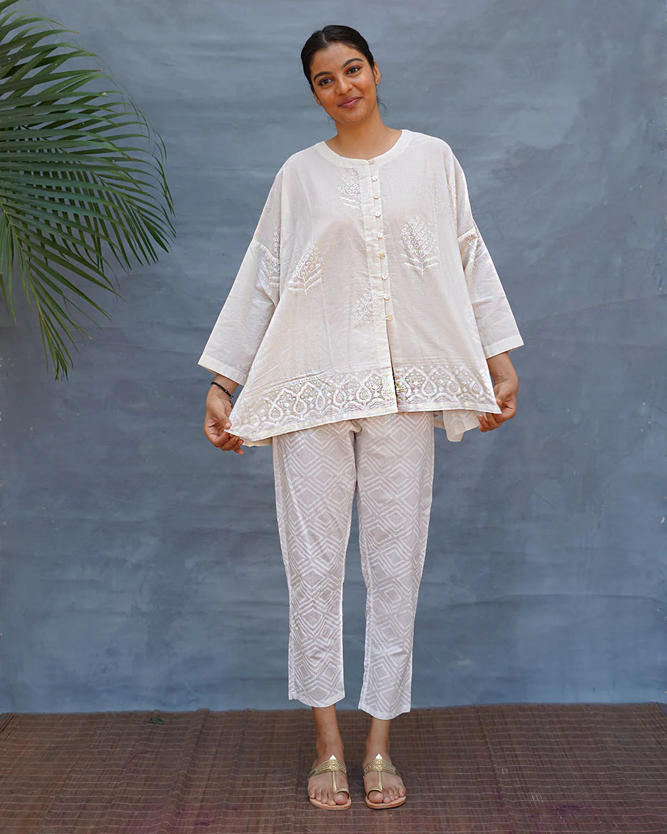 Morning Butter Ivory Block Printed Top - SFD
