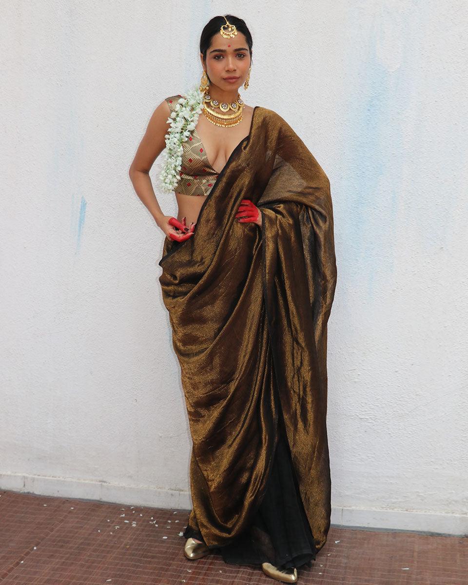Mrinal Brown Handwoven Linen Zari Saree - Image 6