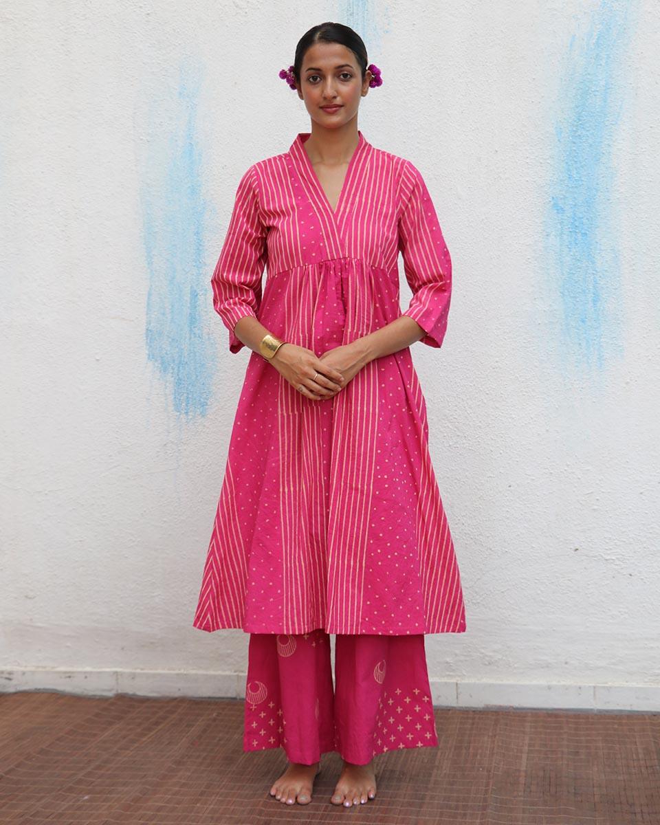 Mrinali Block printed Cotton Kurta Set - Flower Girl - Image 4