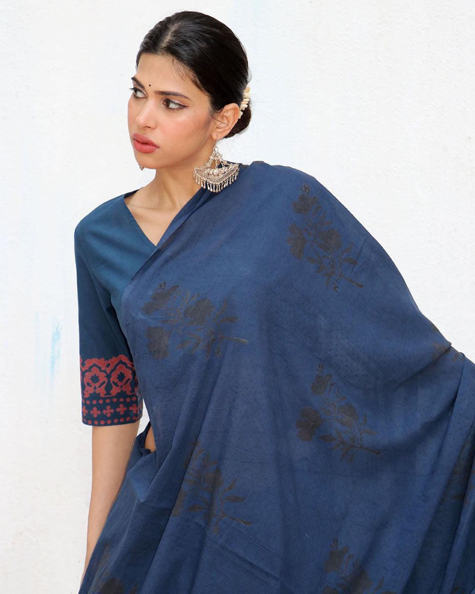 Msafiri Blockprinted Cotton Saree - NOMAD - Image 4