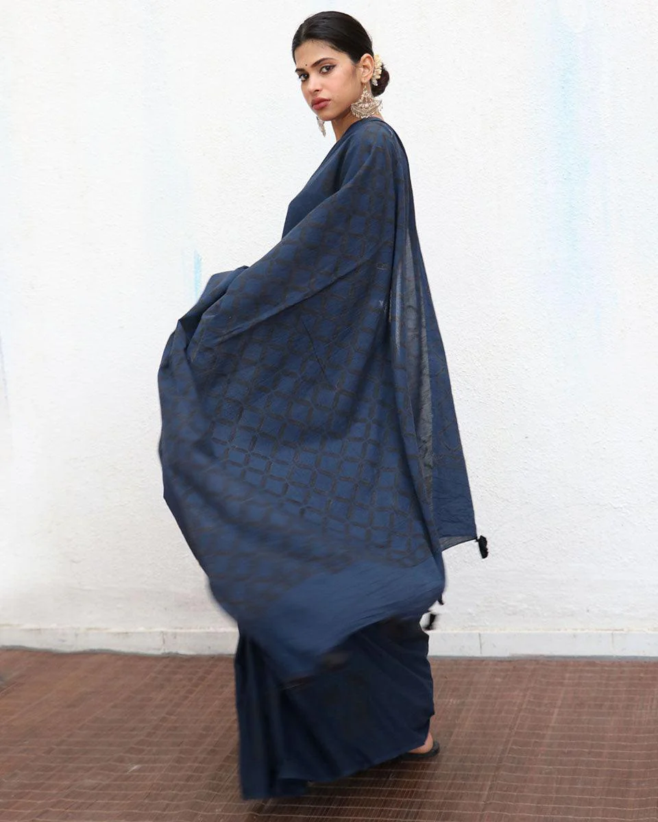 Msafiri Blockprinted Cotton Saree - NOMAD - Image 5