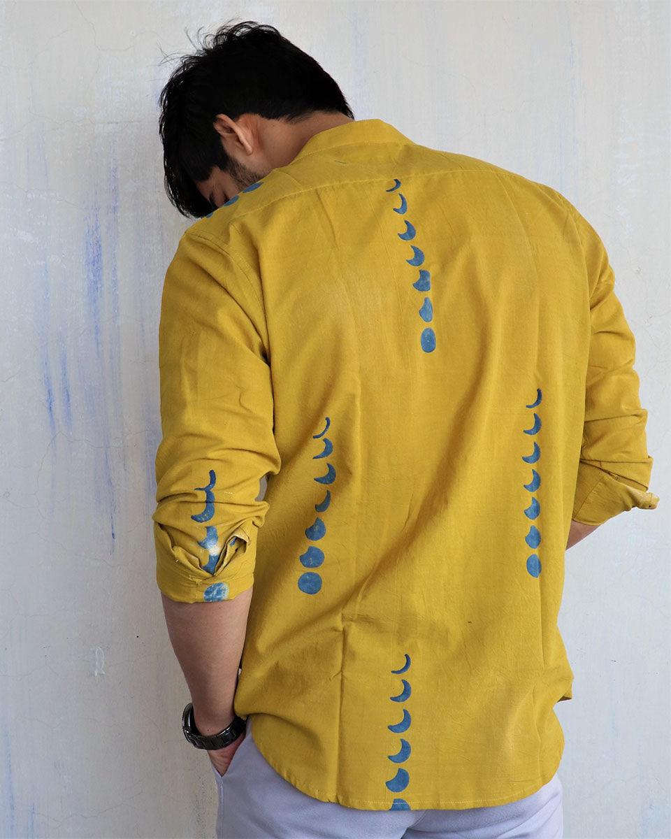 Mustard Eclipes Block-Printed Men'S Shirt - Image 7