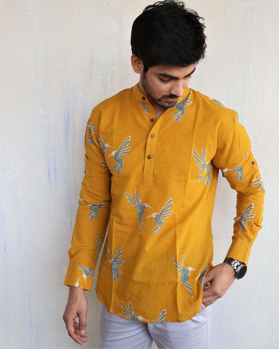 Mustard Flyon Block-Printed Men'S Shirt - Image 7