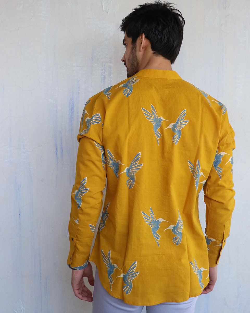 Mustard Flyon Block-Printed Men'S Shirt - Image 8