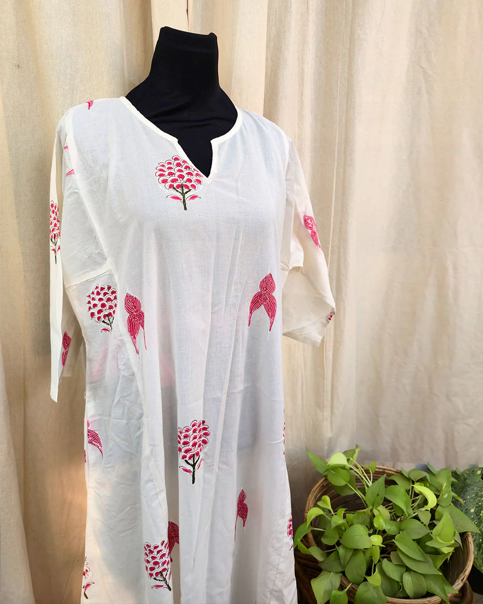 Suhana White Handblock printed kurta - Love Despite - Image 2