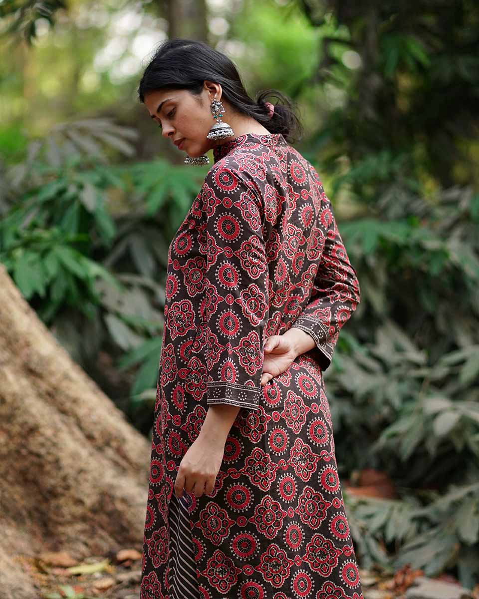 Nadi Si Tu Brown Block Printed Cotton Kurti - WW - Image 6