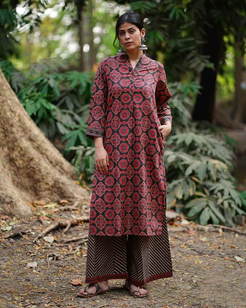Nadi Si Tu Brown Block Printed Cotton Kurti - WW - Image 8