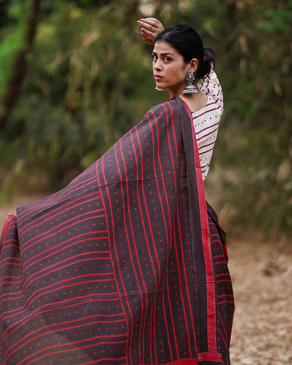 Nadiya Kinare Brown Hand Block Printed Cotton Saree - WW - Image 6