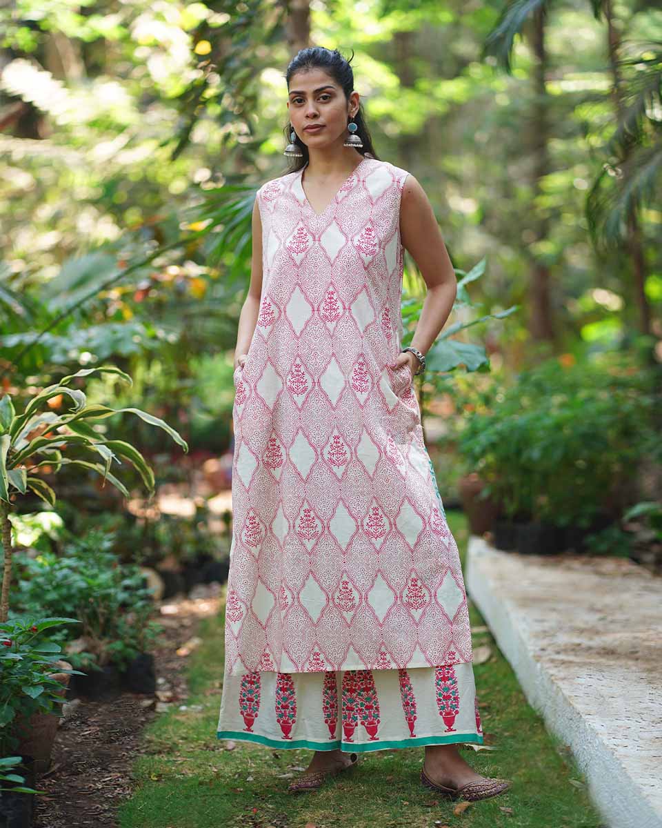 Nargisâ€™s Noor Blush Pink Hand Block Print Kurti - MMG