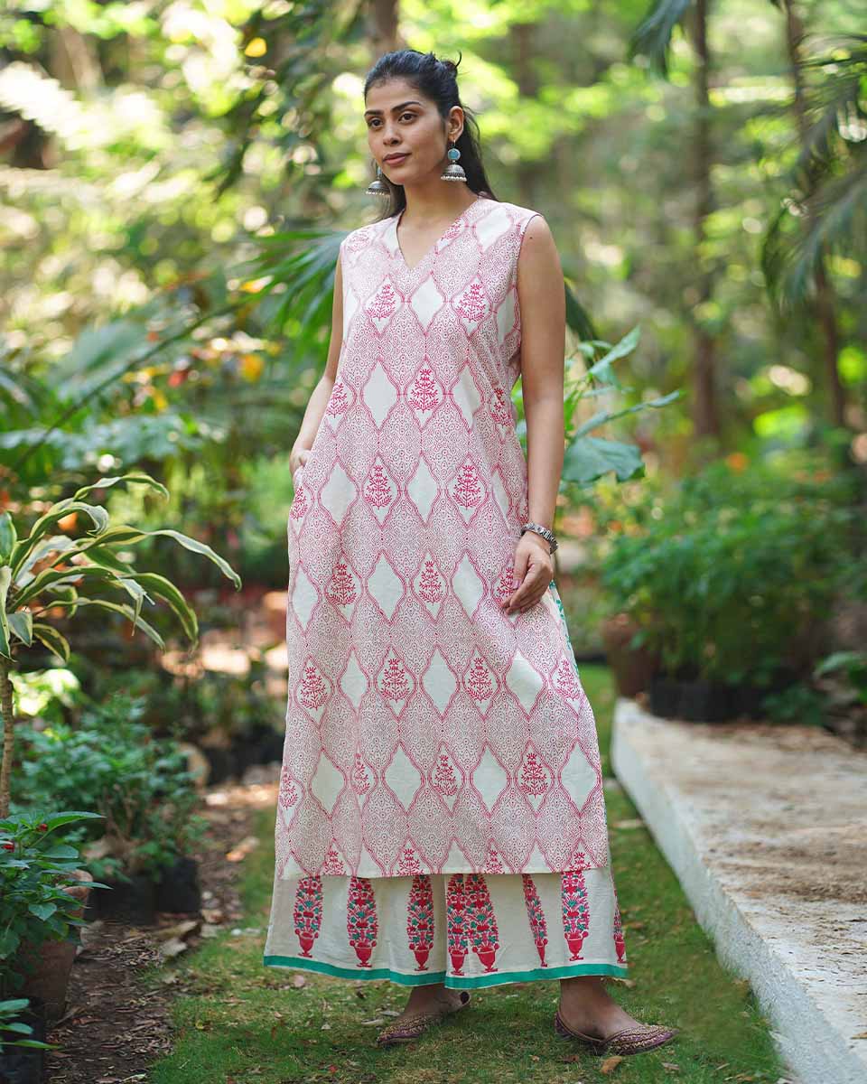 Nargisâ€™s Noor Blush Pink Hand Block Print Kurti - MMG - Image 2