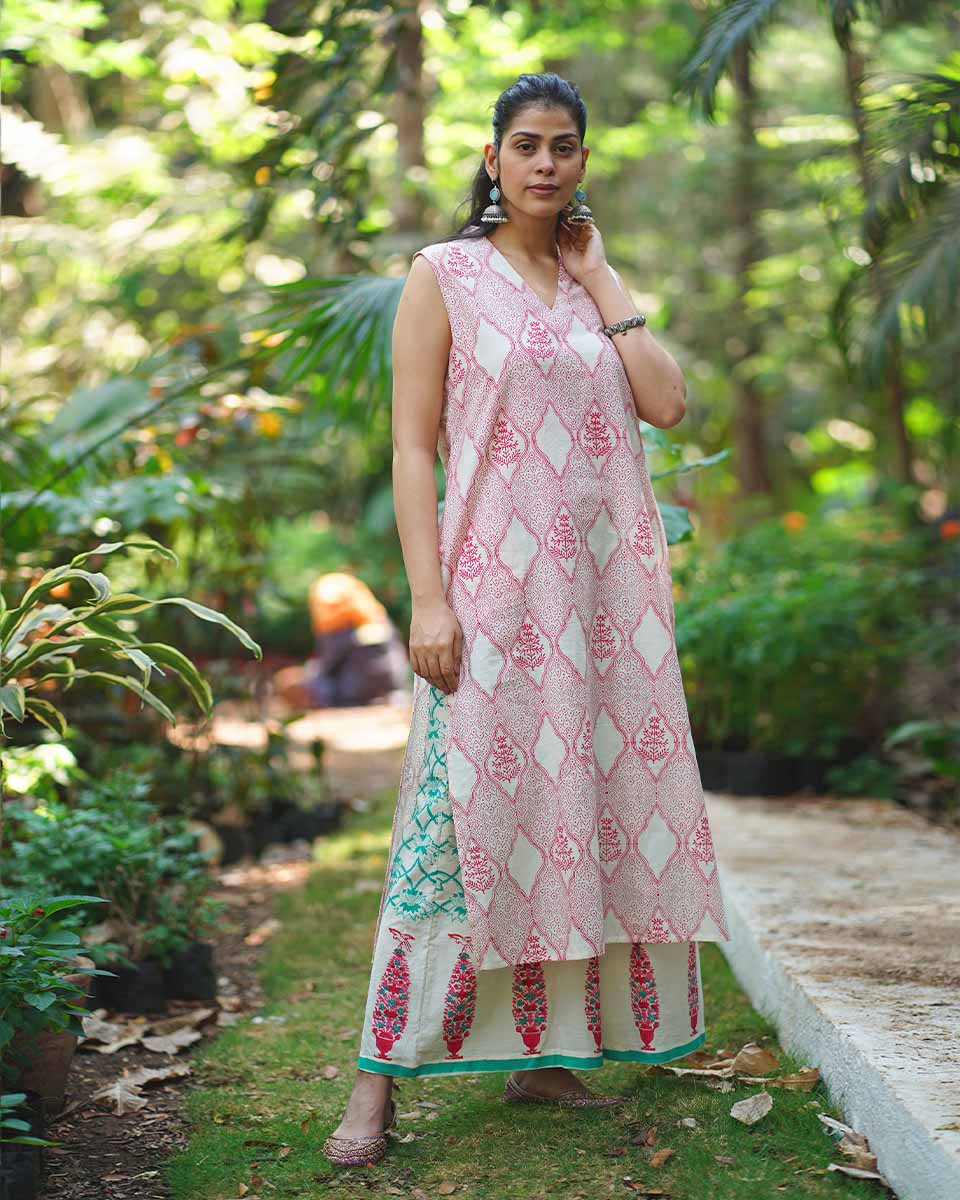 Nargisâ€™s Noor Blush Pink Hand Block Print Kurti - MMG - Image 7