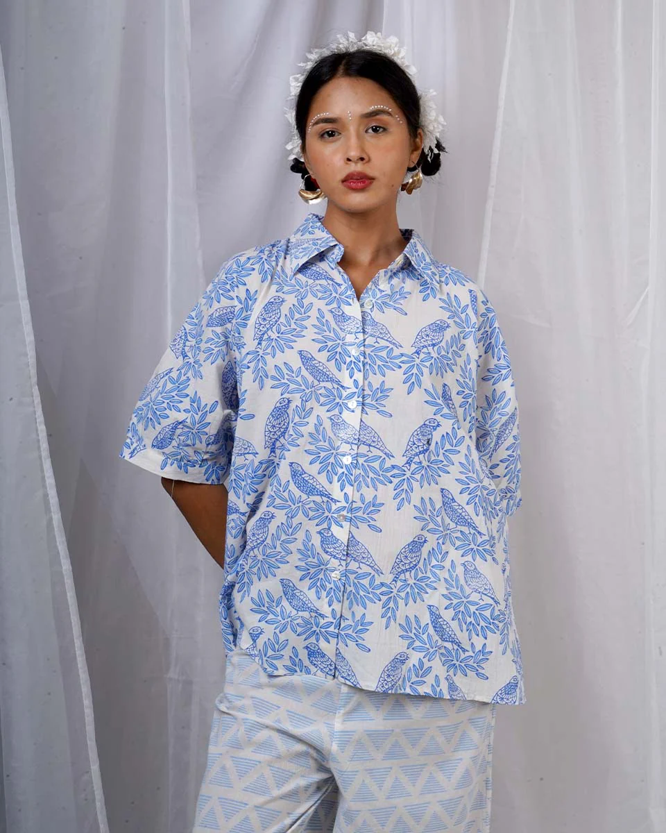 Neelki Blue Hand Block Printed Top-BAD