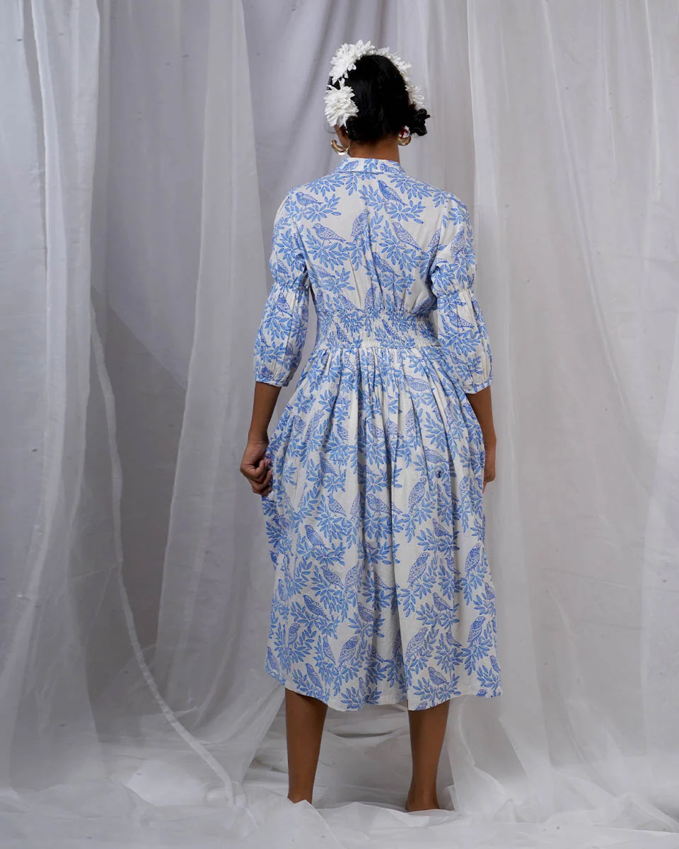 Neyra Ivory Blue Hand Block Printed Dress-BAD - Image 11