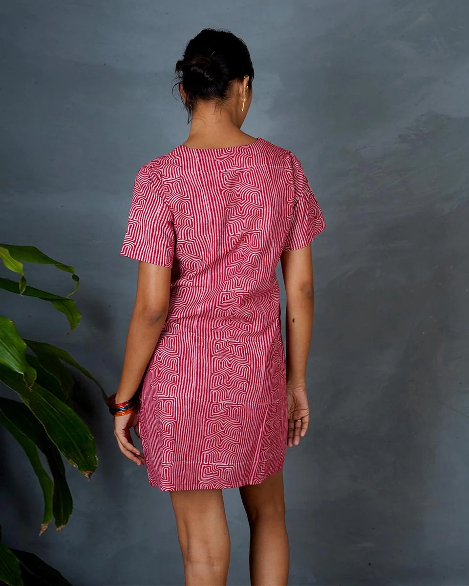 Nivara Red Hand Block Printed Cotton Dress-MYA - Image 7