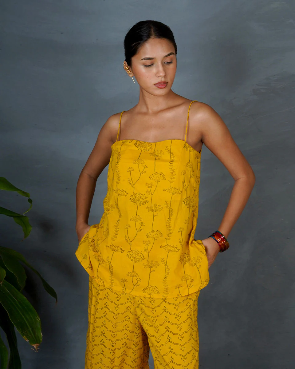 Noor Yellow Hand Block Printed Cotton Top-MYA - Image 2