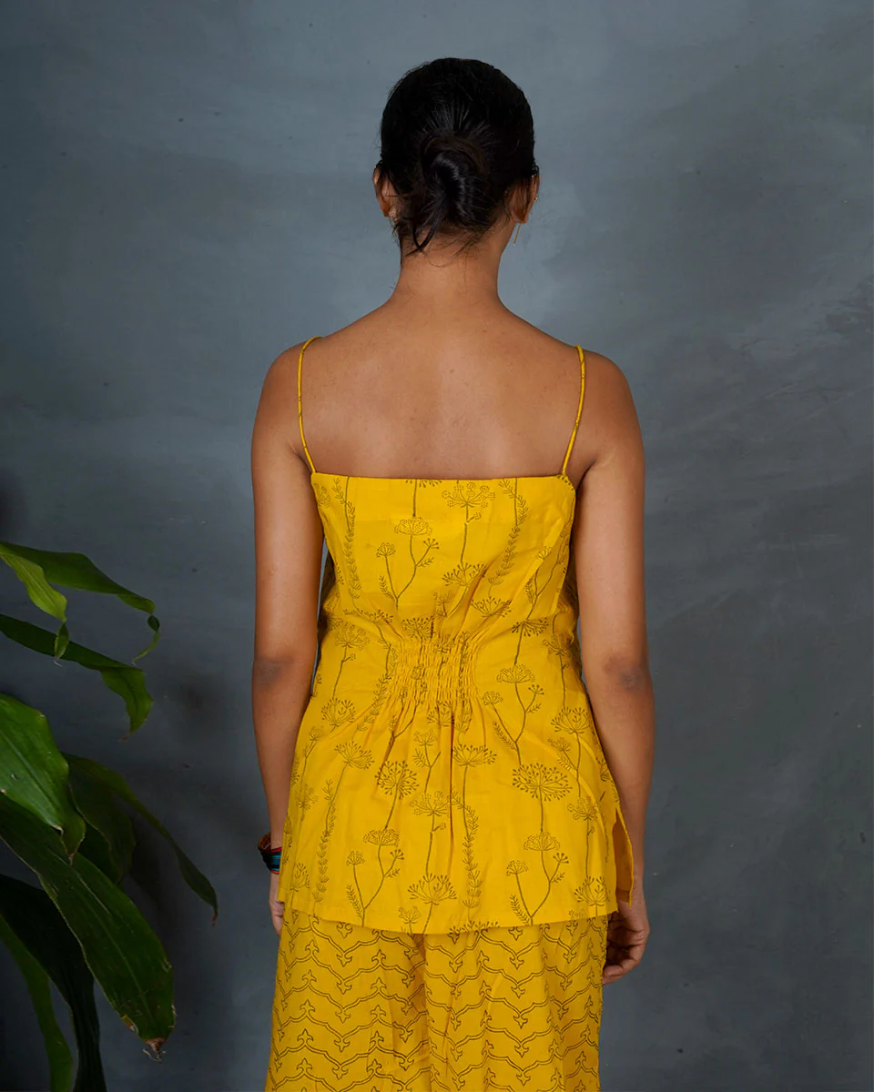 Noor Yellow Hand Block Printed Cotton Top-MYA - Image 4