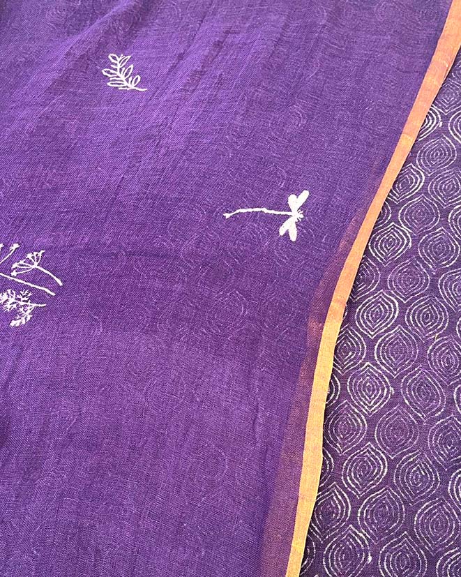Noori Royal Purple Handblock Linen Saree - TARA - Image 10