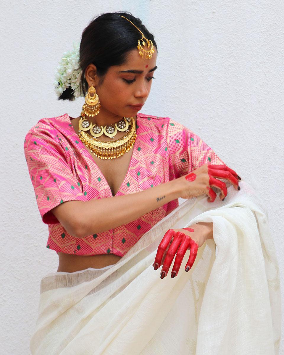 Nuria Pink Brocade Blouse - Image 4