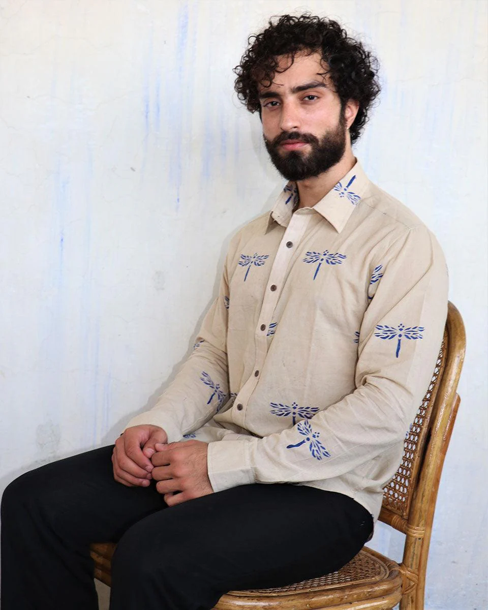 Off-White Dragonflly Blockprinted Men'S Shirt - Image 4