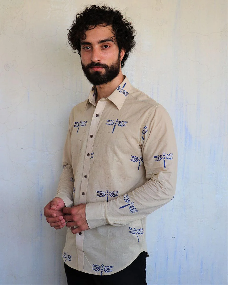 Off-White Dragonflly Blockprinted Men'S Shirt - Image 5
