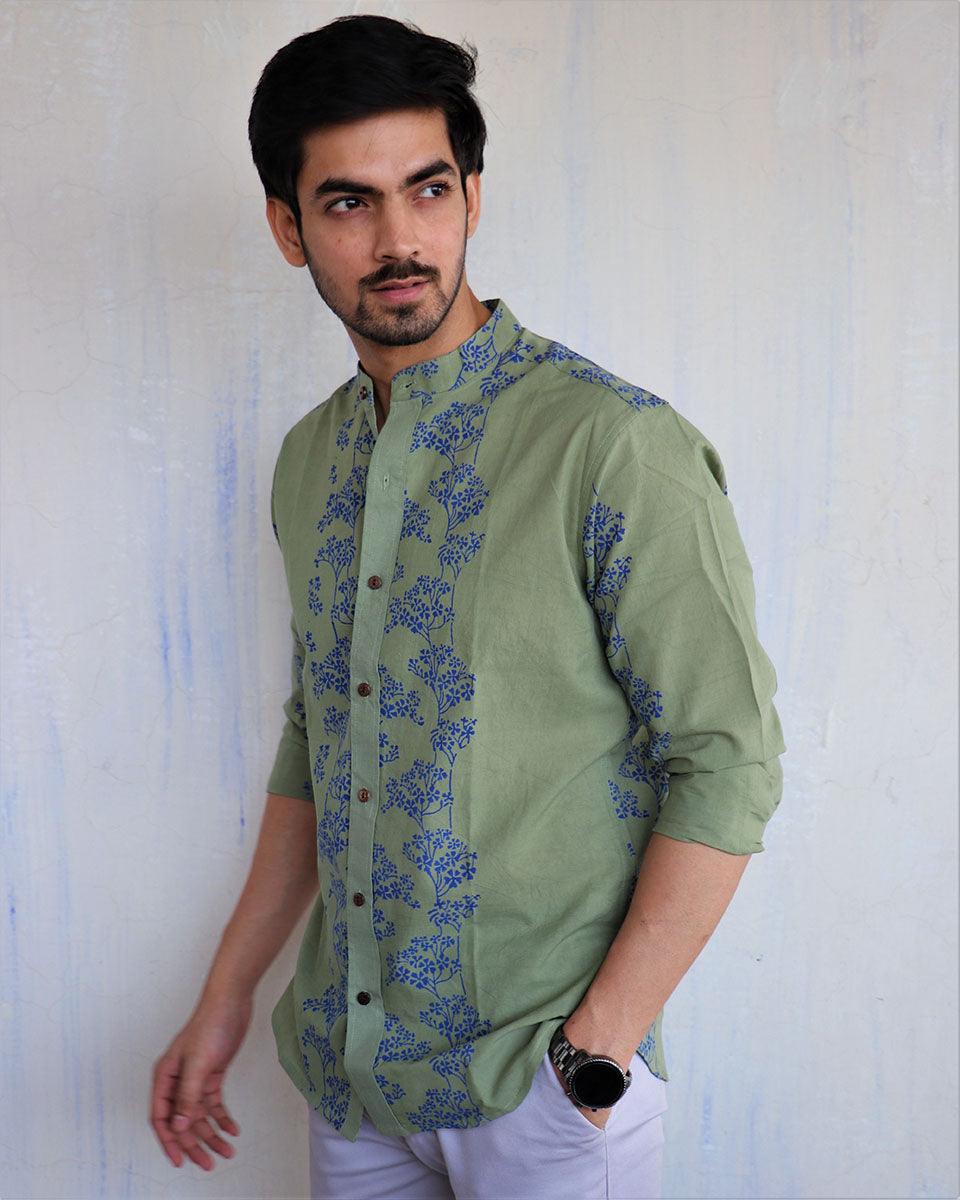 Olive Block-Printed Men'S Shirt - Image 5