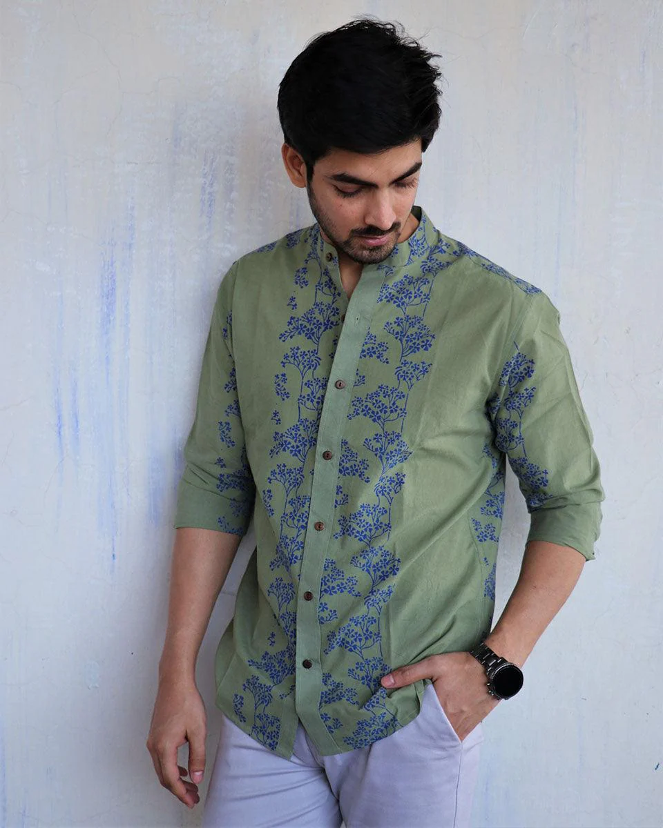 Olive Block-Printed Men'S Shirt - Image 6