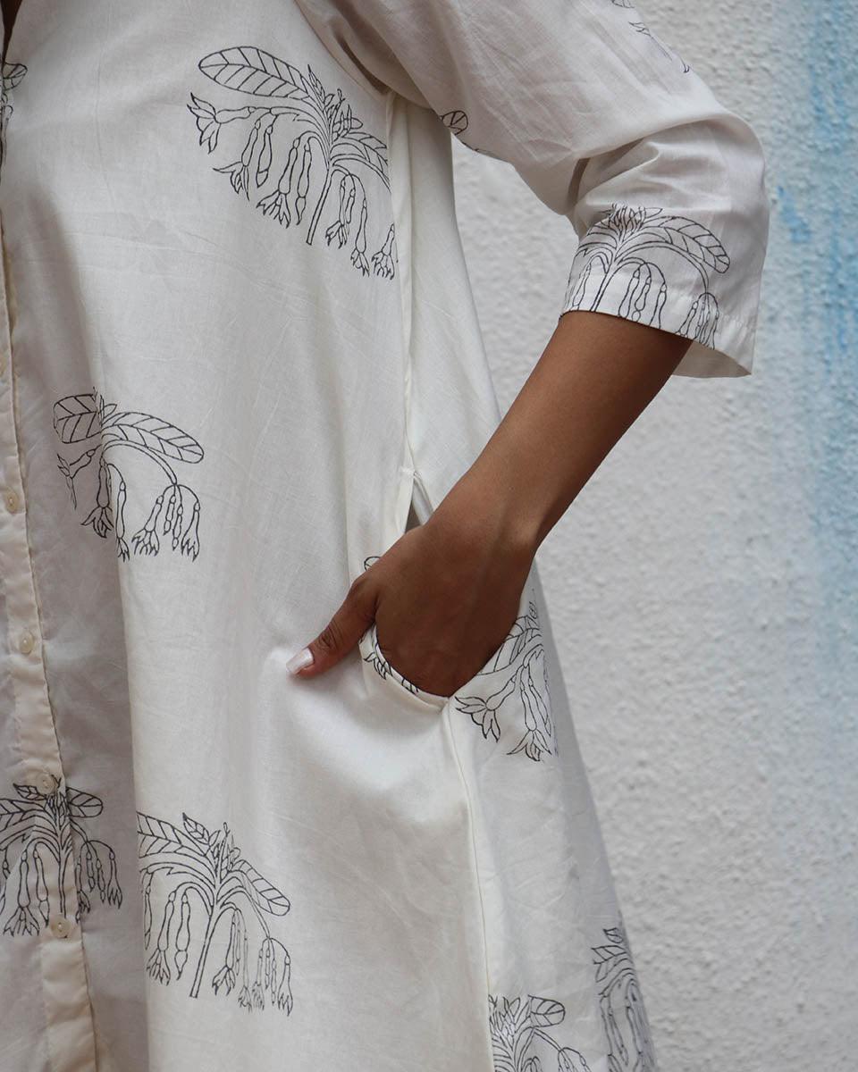 Once Handblock Printed Cotton Dress - Mono - Image 4