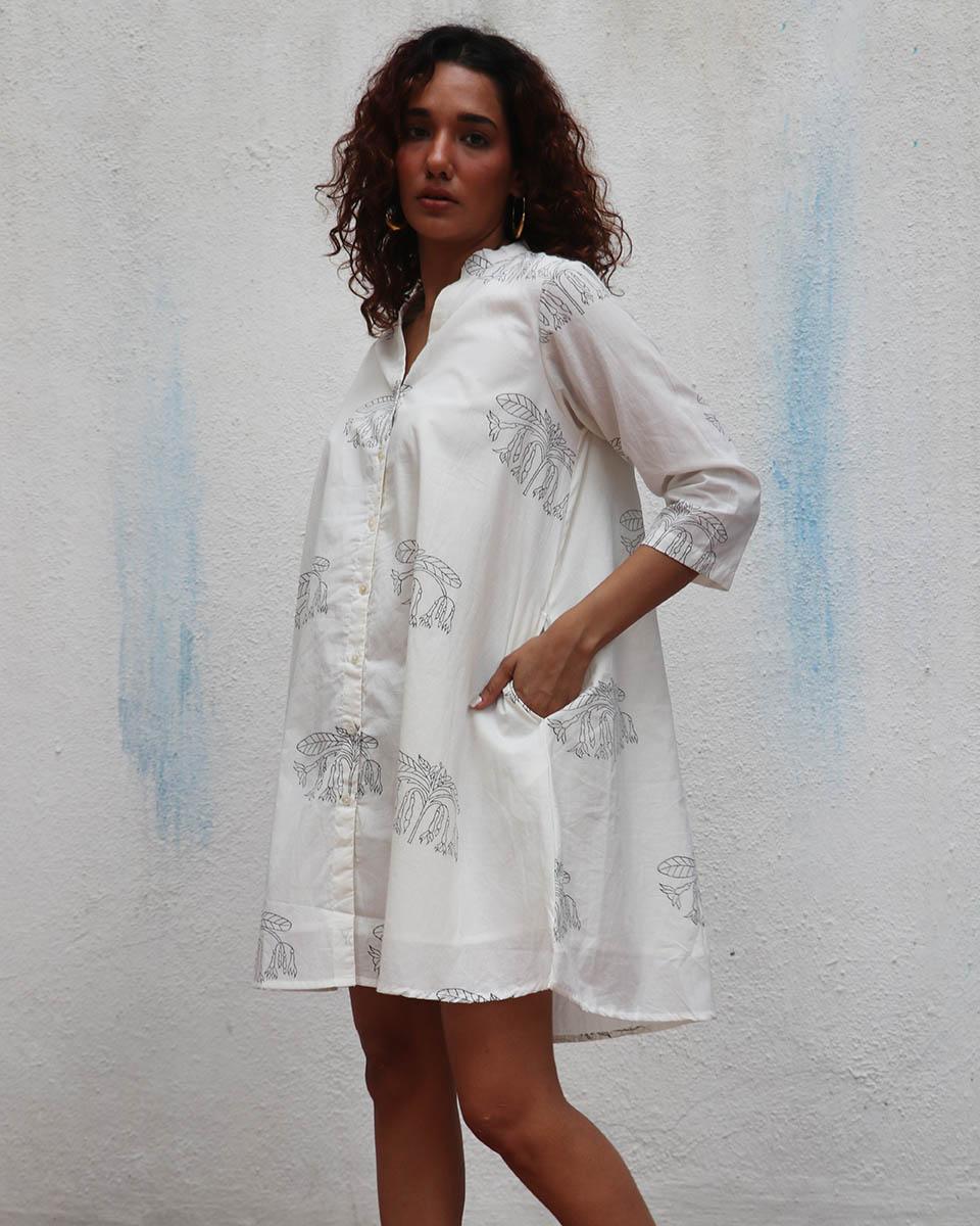 Once Handblock Printed Cotton Dress - Mono - Image 7