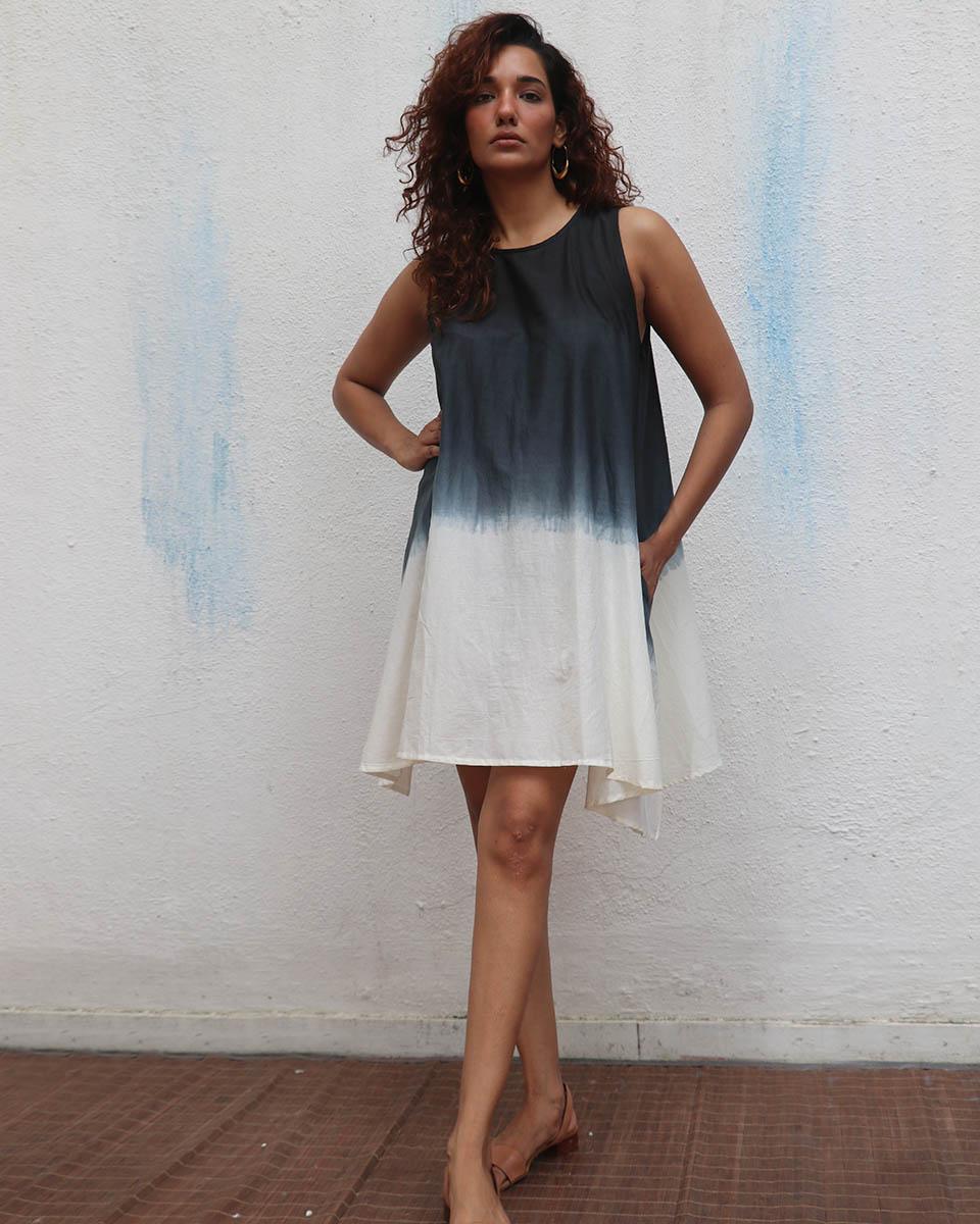 Oreo Truffle Block Printed Cotton Dress - Mono