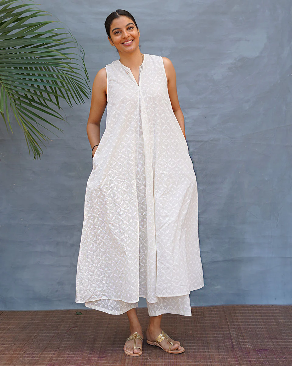 Pakeezah Cotton Kurta Set - Safed - Image 3