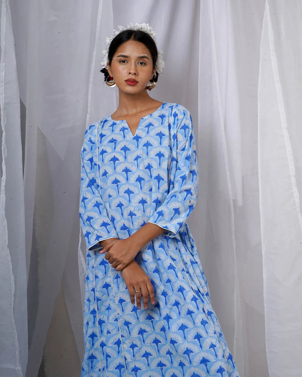 Pakhi Blue Hand Block Printed Kurti-BAD - Image 5
