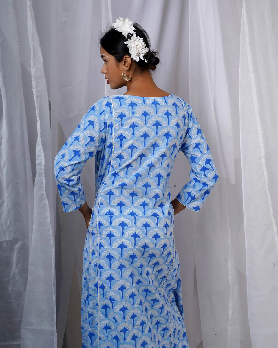 Pakhi Blue Hand Block Printed Kurti-BAD - Image 7