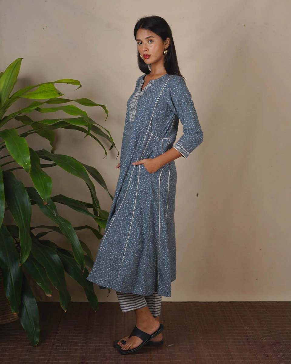 Pale Thunder Grey Block Printed Kurti - BMS - Image 4