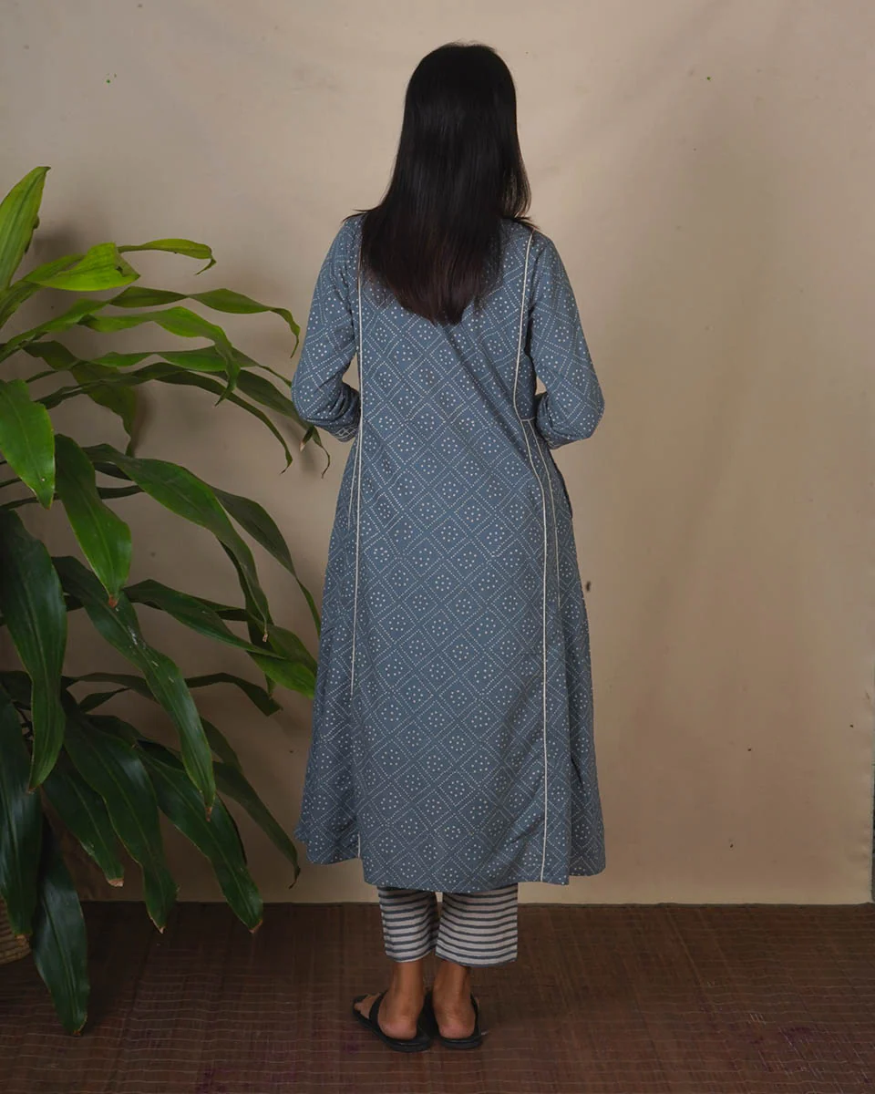 Pale Thunder Grey Block Printed Kurti - BMS - Image 5