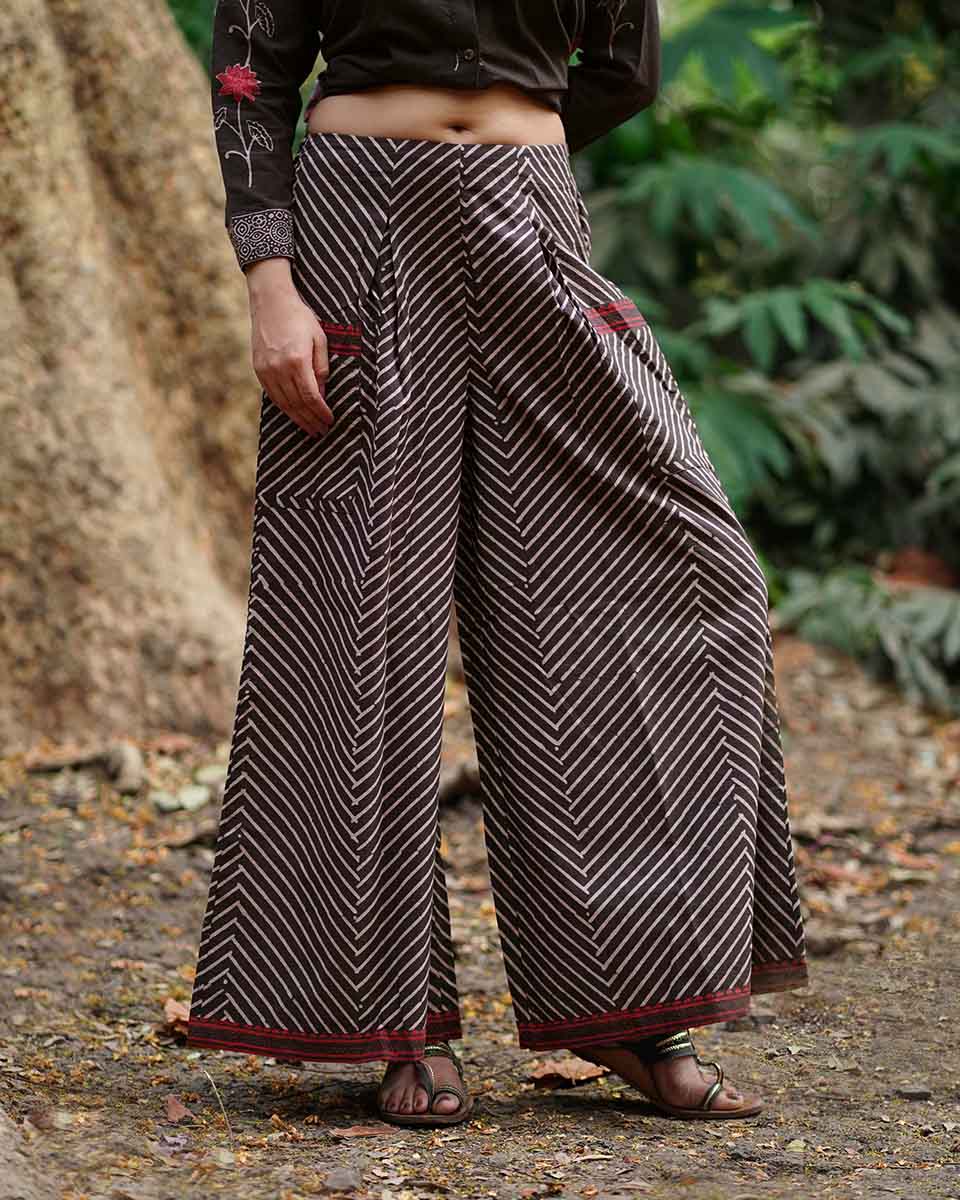 Pankhuri Brown Block Printed Cotton Pant - WW - Image 2
