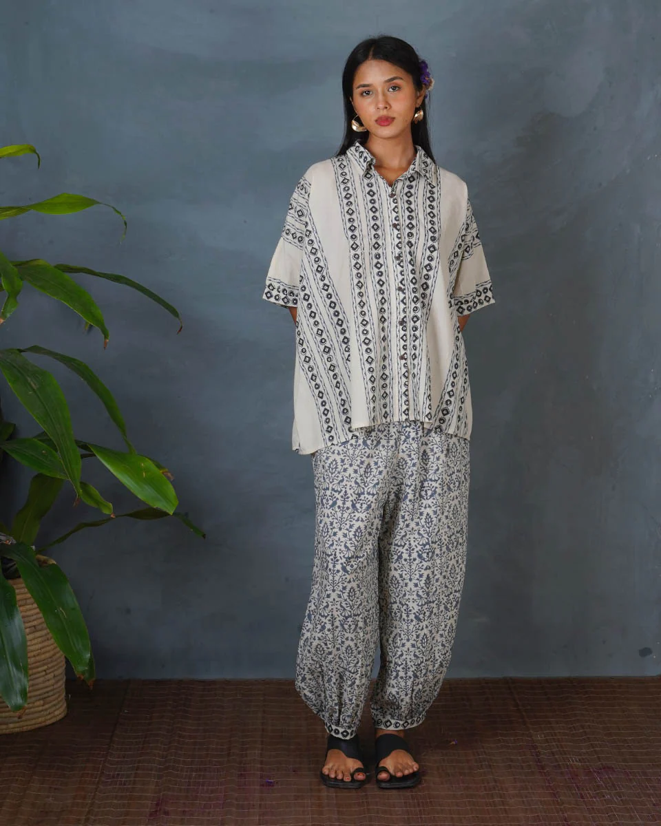 Pearl Horizon Ivory Block Printed Shirt - BMS