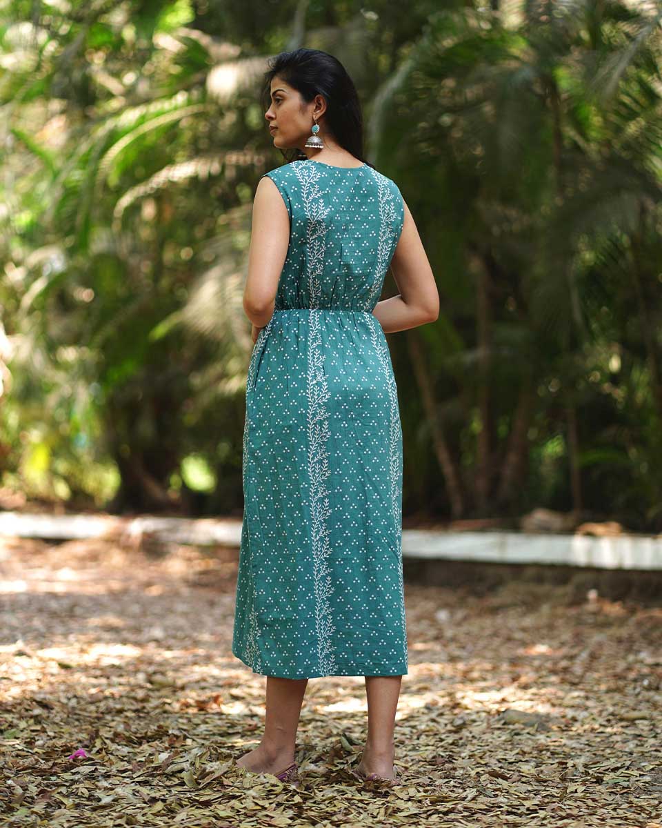Petunias’ Perfume Teal Green Block Printed Cotton Dress - MMG - Image 6