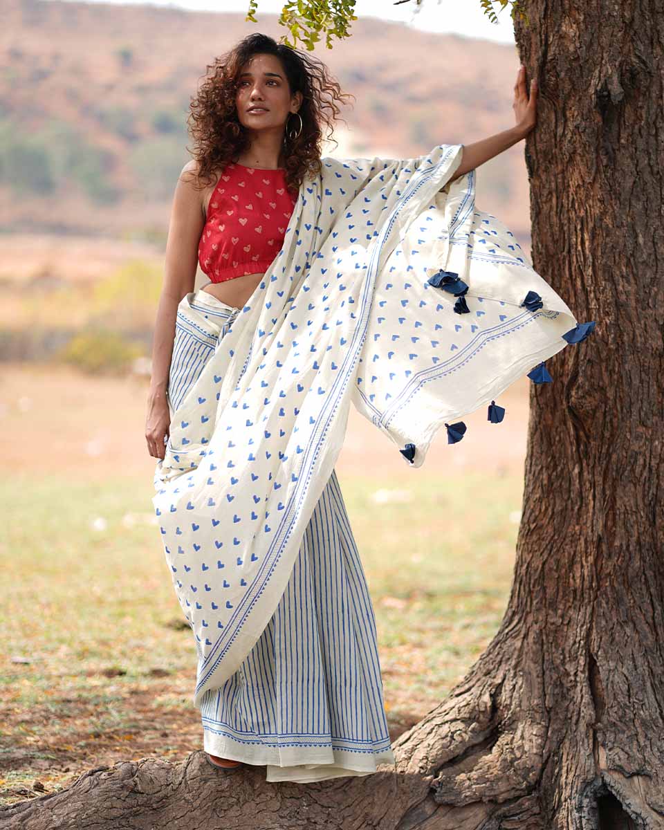 Phir Le Aya Dil Ivory Hand block Printed Cotton Saree - Image 8