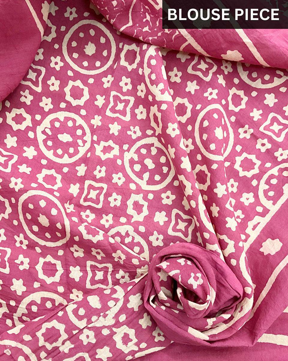 Pink Charm Hand Blockprinted Cotton Saree - Image 4
